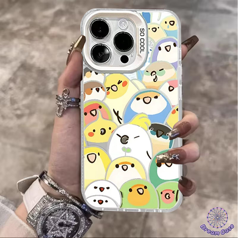 นกแก้วการ์ตูนน่ารักฉาบความหรูหรานุ่ม เคส IPhone 13 16 11 12 15 14 Pro Max 7Plus 16 15 7 8 14 Plus XR X XS Max SE 2020