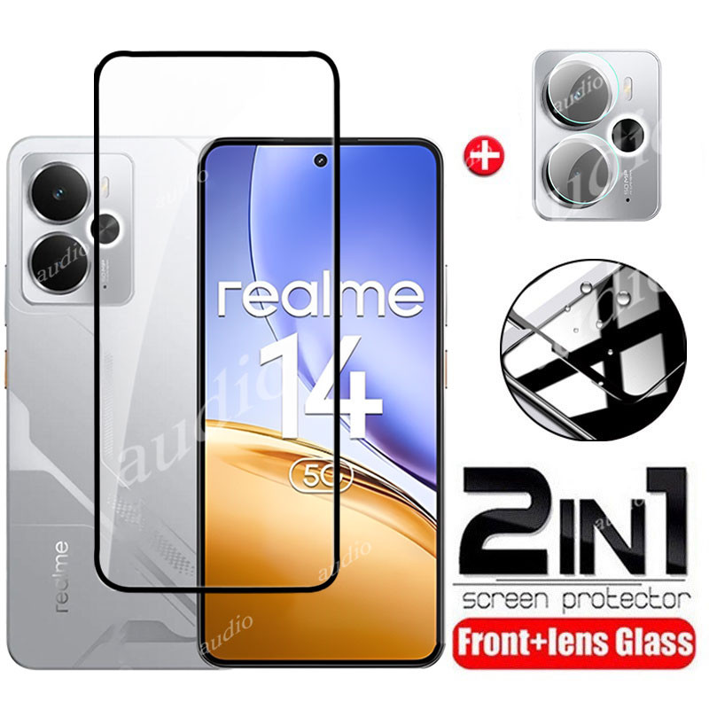 Realme 14 14t 5G 2in1 ฟิล์มกระจกนิรภัยสําหรับRealme 14 14t Realme14 realme14t 5Gป้องกันหน้าจอนุ่มHDก
