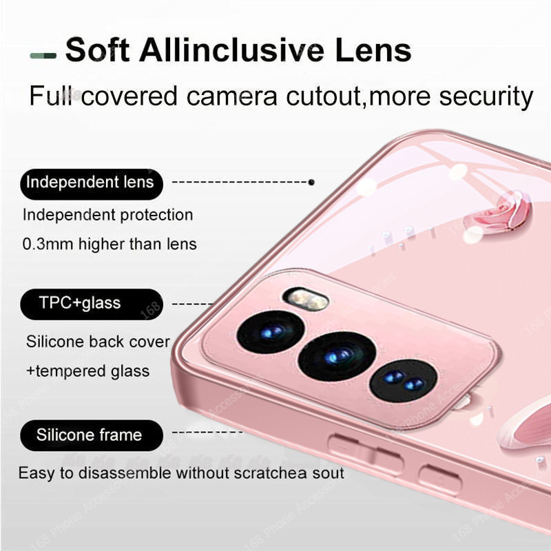 เคส OPPO Reno 12 5G เคส OPPO Reno 12 Pro 5G เคสกันกระแทกน่ารักสีชมพูมุกกุหลาบผีเสื้อกันกระแทกพร้อมซิลิโคนนุ่มขอบหรูหราของเหลวแก้วแข็งเคสโทรศัพท์สําหรับเด็กผู้หญิง - รูปที่ 4