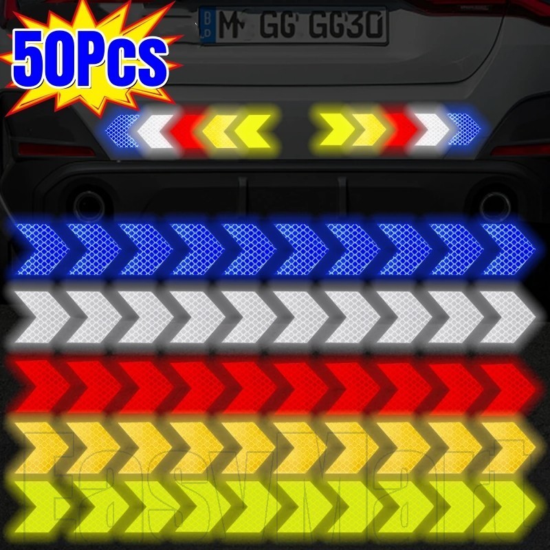 10/30/50ชิ้นรถสะท้อนแสงลูกศรสติ๊กเกอร์-รถความปลอดภัยเตือนสติ๊กเกอร์-สําหรับกันชนรถ-กลางคืนขับรถความปลอดภัย ง เอแคลส์-ส่องสว่างป้องกันการชนกันแถบ-รถจัดแต่ง