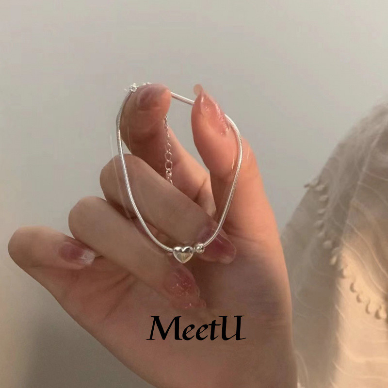 S925 Silver Simple Love สร้อยข้อมือลูกปัดเงินขนาดเล็กหญิง