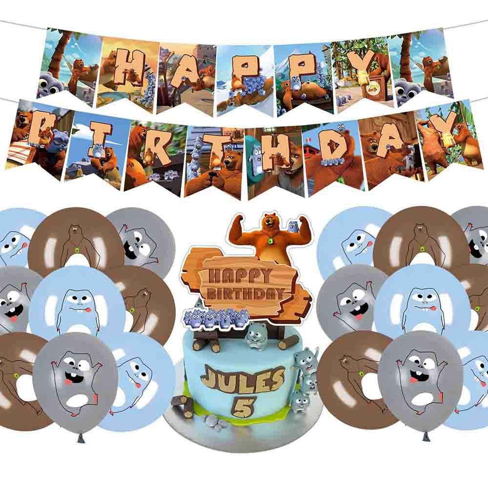 การ์ตูน Grizzy and the Lemmings ตกแต่งงานปาร์ตี้ Set Banner Balloons เค้ก Topper