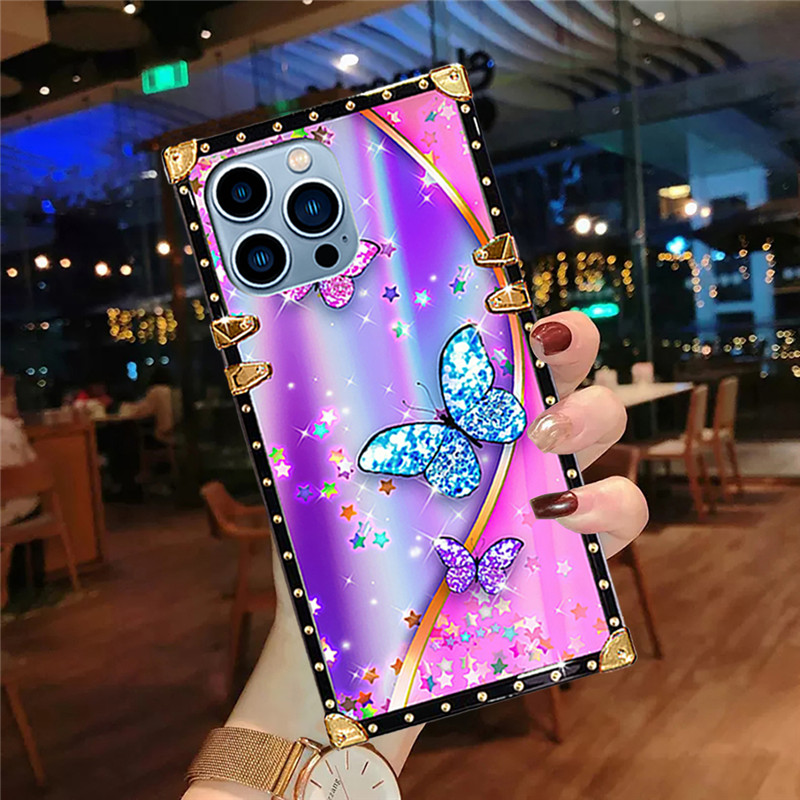 ปลอก Vivo Y19s Y28 Y03 Y18 Y100 Y17s Y02s Y36 Y27 Y77 Y02 Y15s Y21 Y35 Y76 Y20 Y12s Y15 แฟชั่นเงาดาวผีเสื้อสแควร์กันกระแทกเคสโทรศัพท์