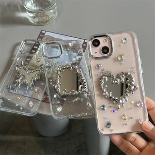 หรูหราชุบ 3D Love Heartเพชรกระจกเคสโทรศัพท์สําหรับiPhone 17Pro Max 16 15 14 13 12 Pro Max Plus InsสาวGlitter Epoxy Clear Soft Cover