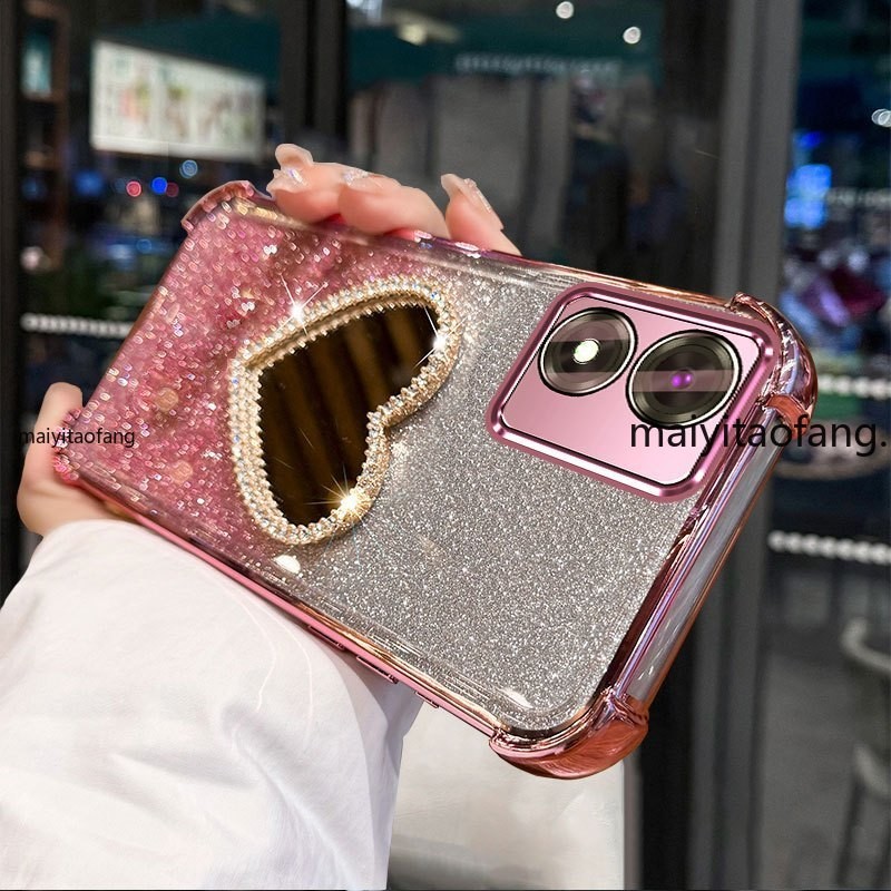 กรณีสําหรับ vivo Y02S กระจกกันกระแทกขาตั้ง Anti-Fall ชุบเคสโทรศัพท์นุ่มพร้อมกล้องเลนส์ Protector ฝาหลัง XXXB2