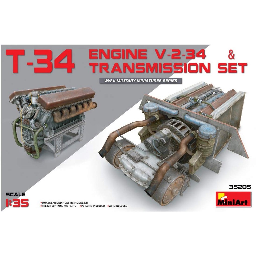 Miniart 1/35 T-34 Engine V-2-34 & Transmission Set Plastic Model MA35205