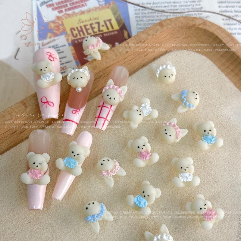 [maybeauty] 10pcs 3D Kawaii ครีม Beige กระต่ายหมี Hairpin Belly กระโปรงเรซิ่นเล็บ Rhinestones ตกแต่งเล็บเครื่องประดับ {TH}
