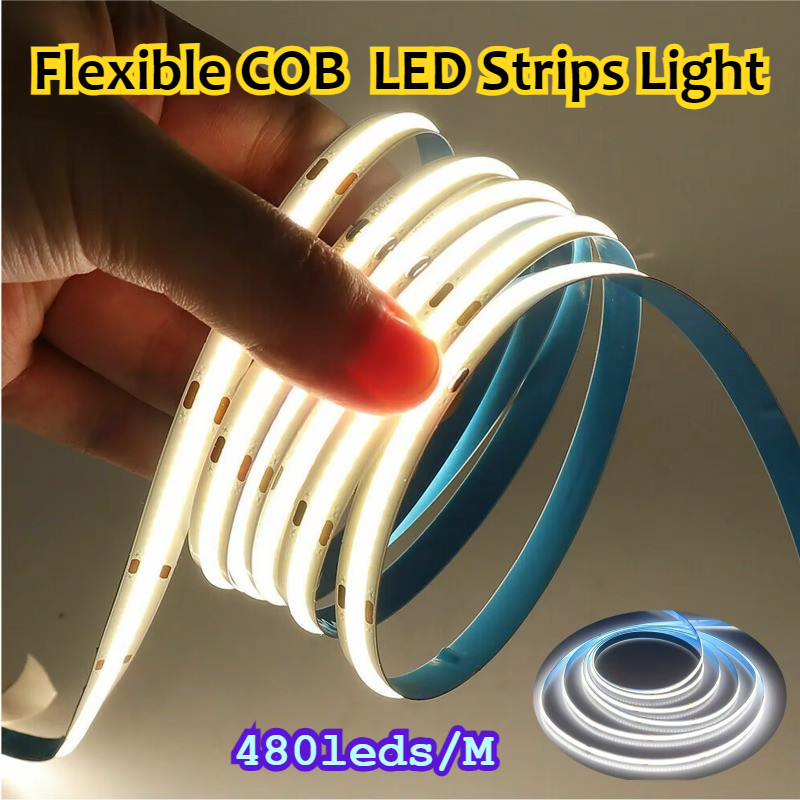 ยืดหยุ่น COB LED แถบ 480Led/M DC12V 24V สีขาวสีขาวสีขาว Dotless Bendable 5M สําหรับเฟอร์นิเจอร์เพดาน