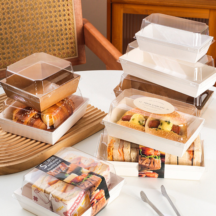กล่องเค้ก แซนวิช อาหารว่าง ฝาพลาสติกใส ขนม ฝาใส แพ็ค 20-50 ชุด