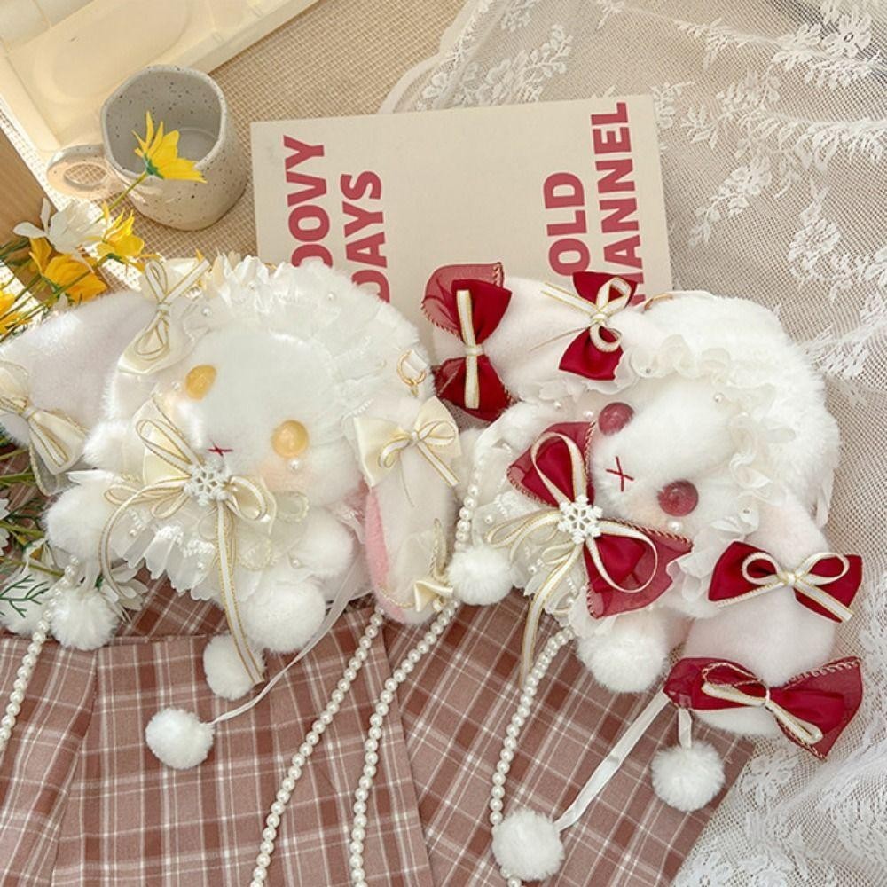 กระเป๋าตุ๊กตา TONFASHION, กระเป๋าสะพายเจ้าหญิง Kawaii, Bunny Pearl Chain กระเป๋าสะพายข้างกระต่ายหูยาว