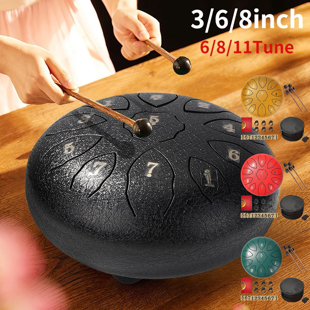 3/6/8 Inch Steel Tongue Drum Set Handpan Drum Pad Tank with Drumstick Carrying Bag Percussion Instruments Accessories