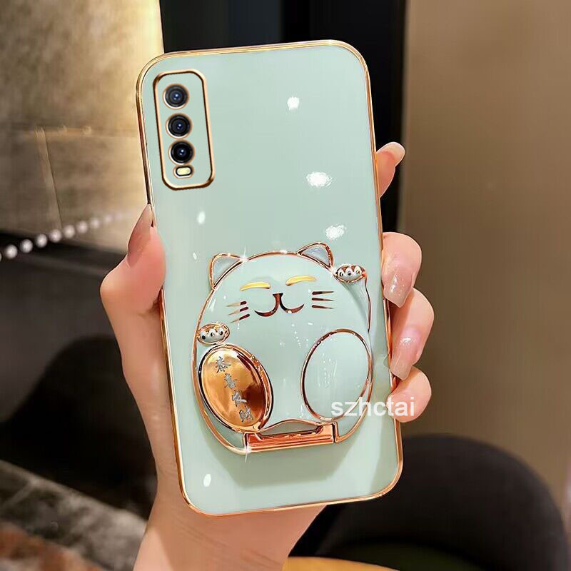 เคส vivo y20 y12s y20s y20i y12a เคส แมวหาโชค โทรศัพท์ เคสโทรศัพท์พร้อมขาตั้งแมวกวัก  เคสโทรศัพท์ vi