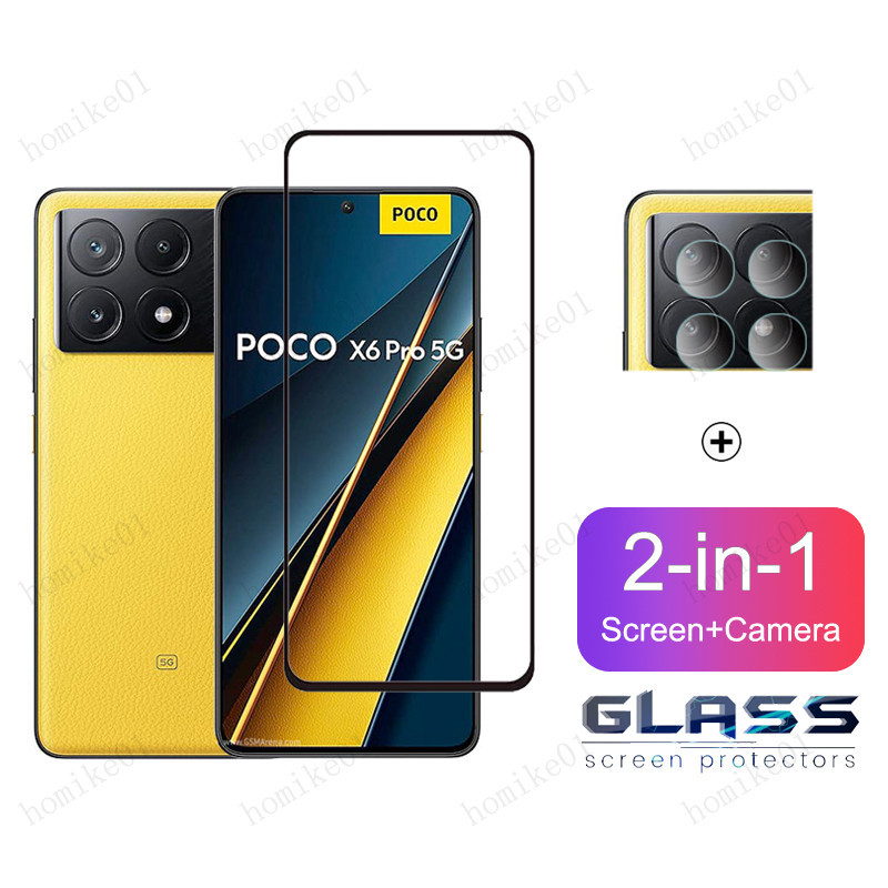 2 in 1 ฟิล์ม Poco X6 Pro 5G ฟิล์มกระจก HD ฟิมล์กระจก Xiaomi POCO X6 X5 X4 X3 F5 Pro 5G X4 X3 GT NFC 