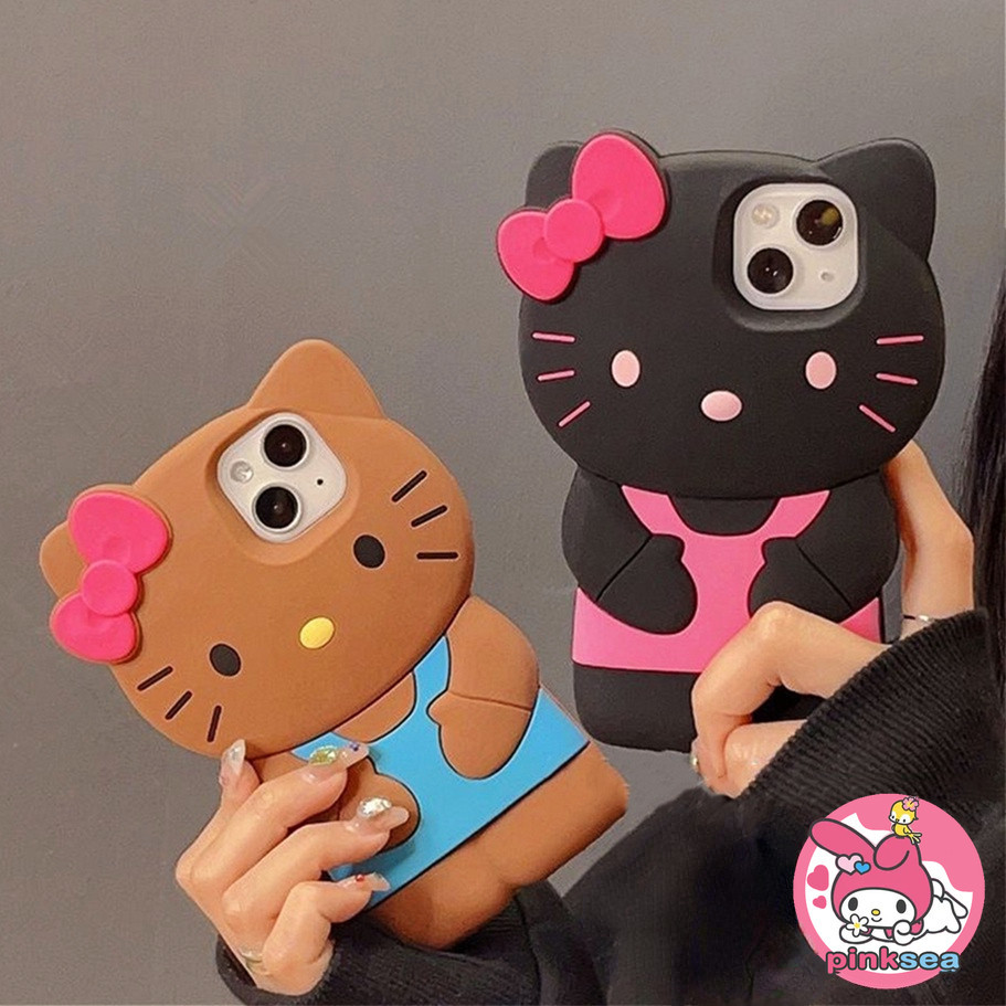 เคสโทรศัพท์ 3D น่ารัก Hello Kitty สำหรับ iPhone 16 15 14 13 12 11 Pro Max X Xr Xs Max 8 7 6 6s Plus SE2020 16Plus 15Plus 14Plus Mini ins ซิลิโคนนุ่ม TPU ป้องกันการตกฝาครอบด้านหลัง