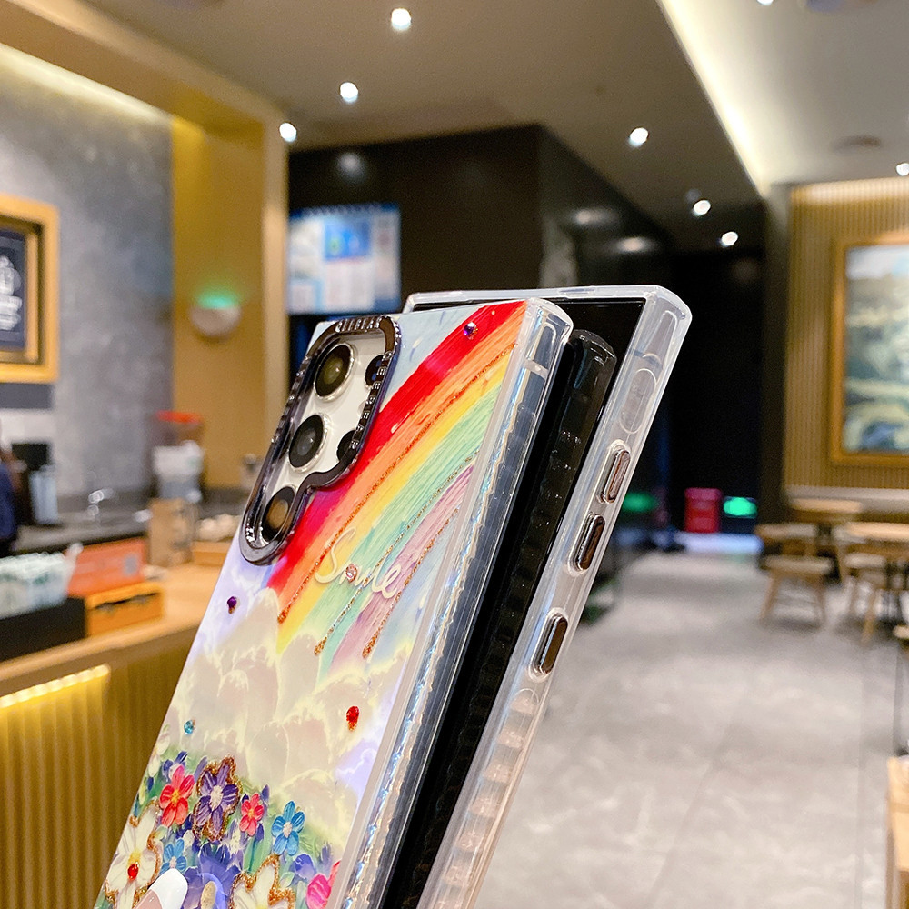 เคสโทรศัพท์มือถือ ซิลิโคนนิ่ม TPU กันกระแทก ลายภาพวาดสีน้ํามัน รูปผีเสื้อ ดอกไม้ พร้อมสายคล้อง และคลิปหนีบ สําหรับ Samsung Galaxy S24 S23 Ultra S23 Plus S24Plus S23Ultra