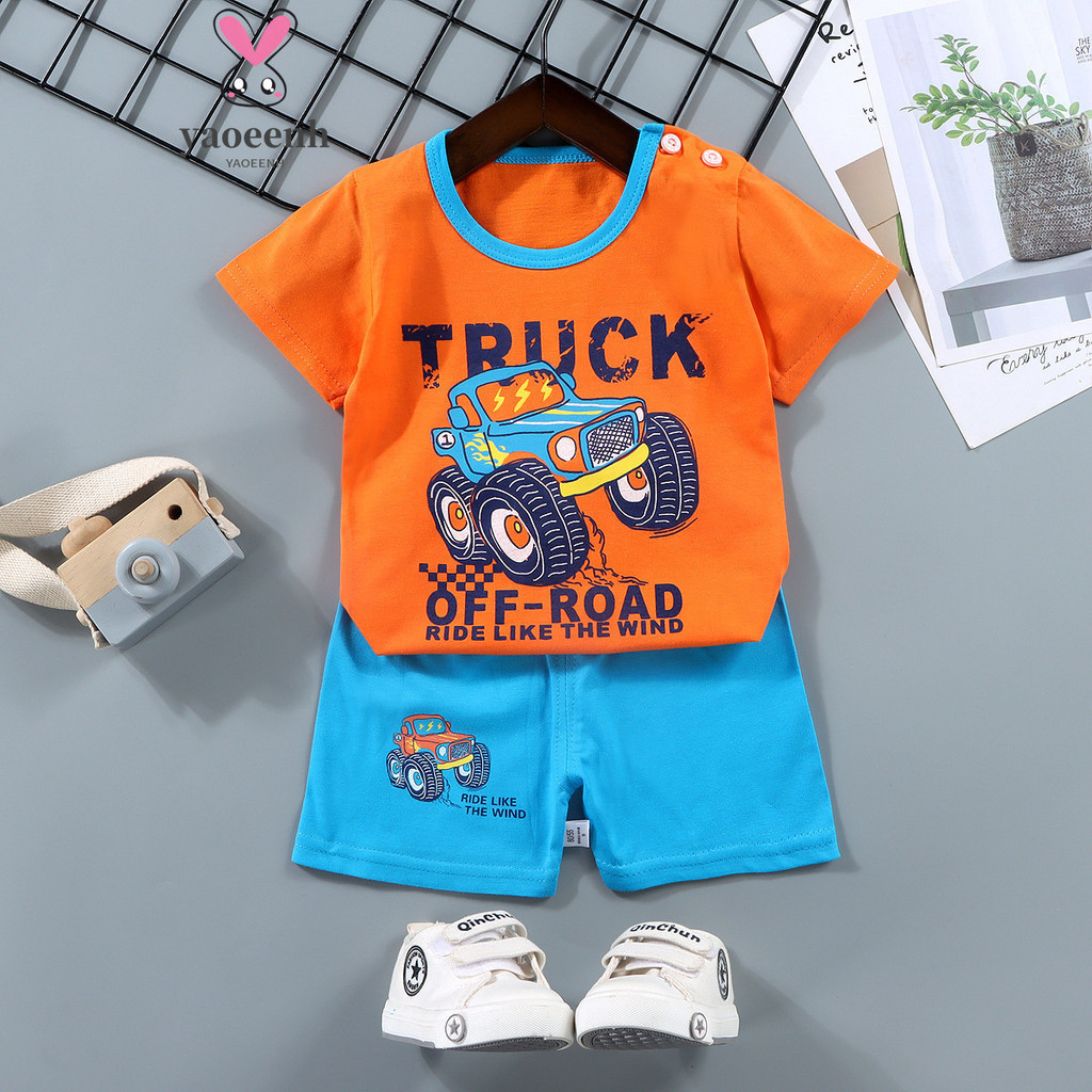 【YAOEENH】พร้อมส่ง ชุดเสื้อยืด แขนสั้น กางเกงขาสั้น ลายการ์ตูน สองชิ้น ขนาดเล็ก 73-130 ซม. สําหรับเด็กผู้ชาย และเด็กผู้หญิง
