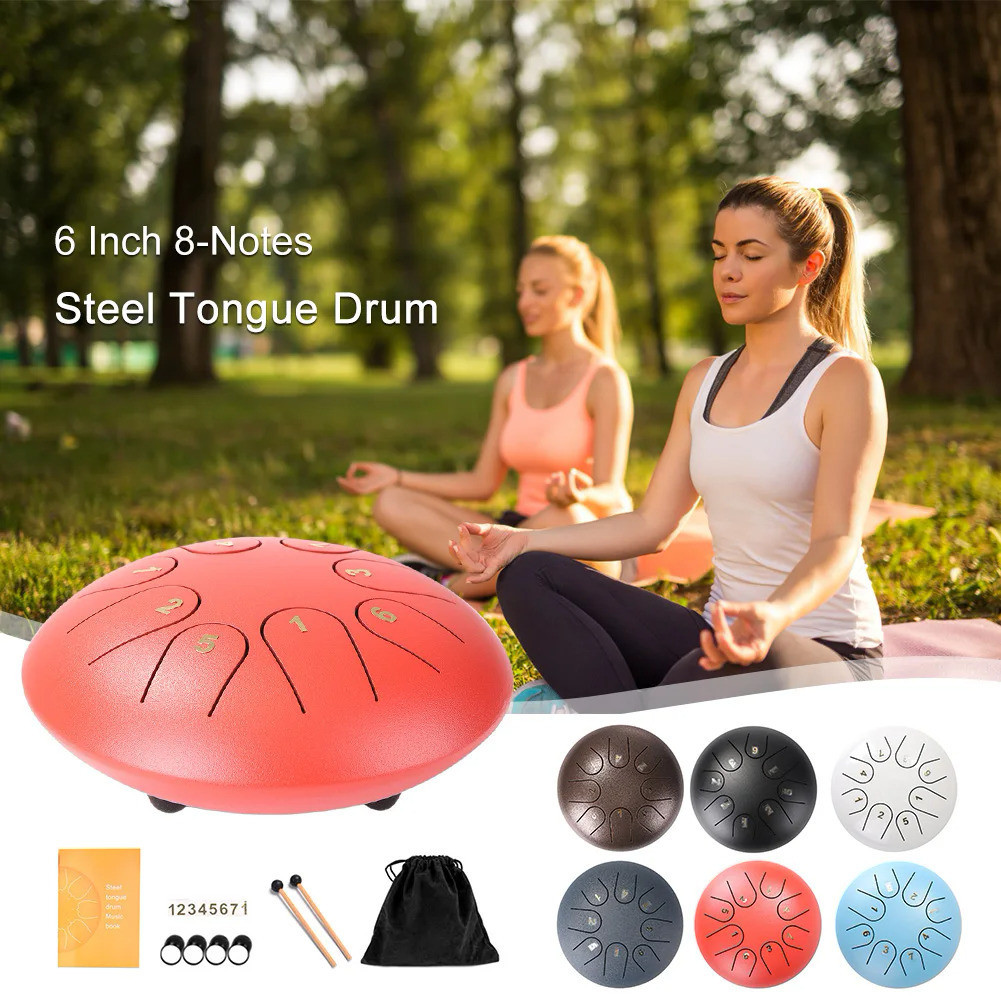 Ethereal Drum 6 inch Steel Tongue Drum 8 Tones + 2 Mallets + Storage Bag Sets Percussion Instruments for Children