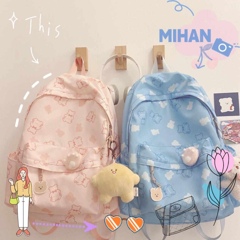 Mh กระเป๋าเป้สะพายหลัง กระเป๋านักเรียน ผ้าแคนวาส ลายหมีน่ารัก ความจุขนาดใหญ่ แบบพกพา