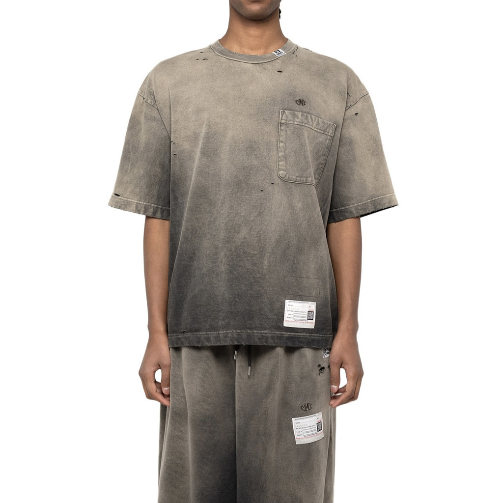 MIHARA YASUHIRO crew-neck gradient wash to do distressed short-sleeved T-shirts