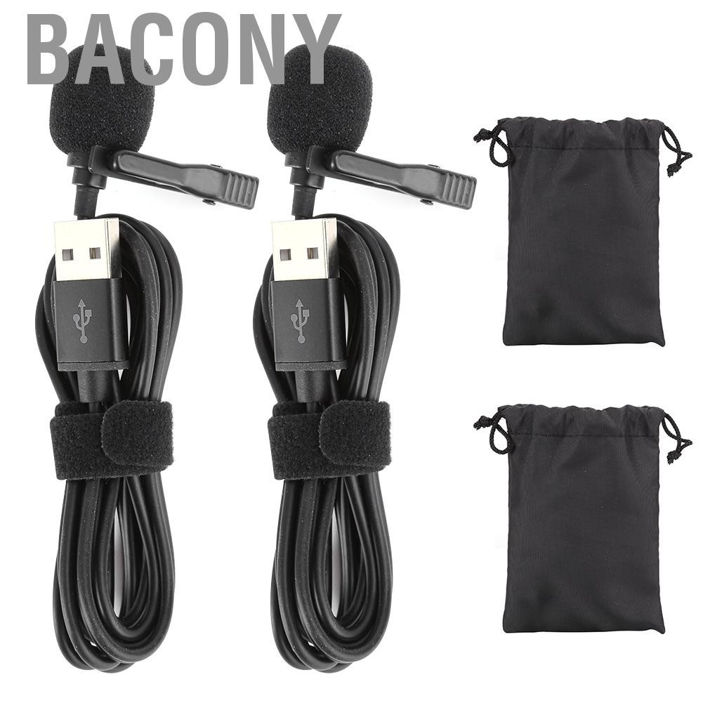 Bacony 2Pcs Wired Mini USB Lavalier Microphone Clip-On  Mic For Studio Recording
