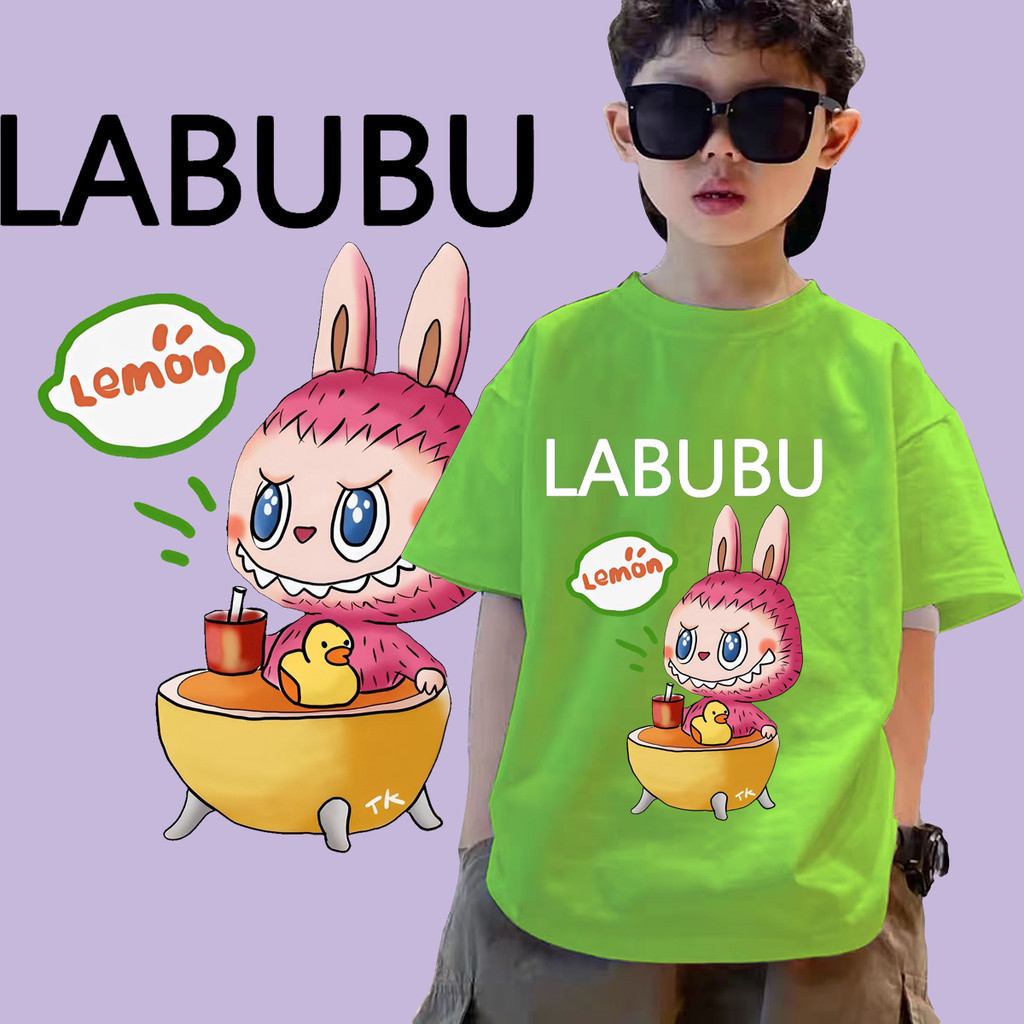   【เสื้อยืดใหม่】เสื้อยืด ผ้าฝ้ายแท้ พิมพ์ลาย Labubu Pop Mart สวมใส่สบาย ไม่มีรอยย่น สําหรับเด็ก มี 8 สี