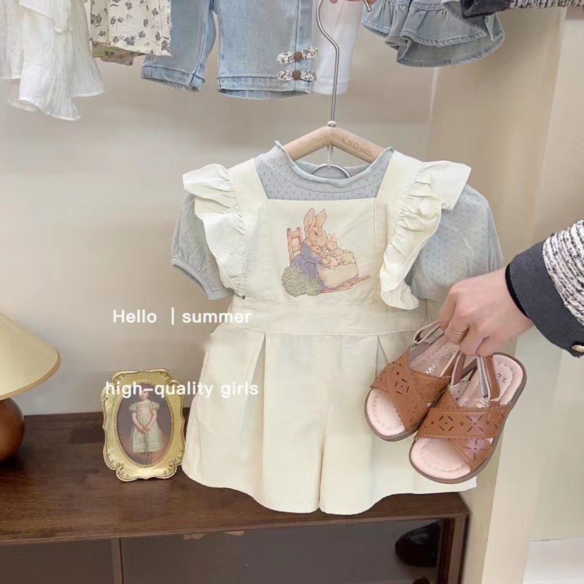 ชุดเสื้อยืด แขนสั้น ลายการ์ตูน แฟชั่นฤดูร้อน สไตล์เกาหลี สําหรับเด็กผู้หญิงสองคน