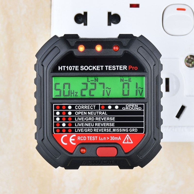 WU HT107 Outlet Adapter Socket Tester พร้อมจอแสดงผล LCD EU UK US Plug