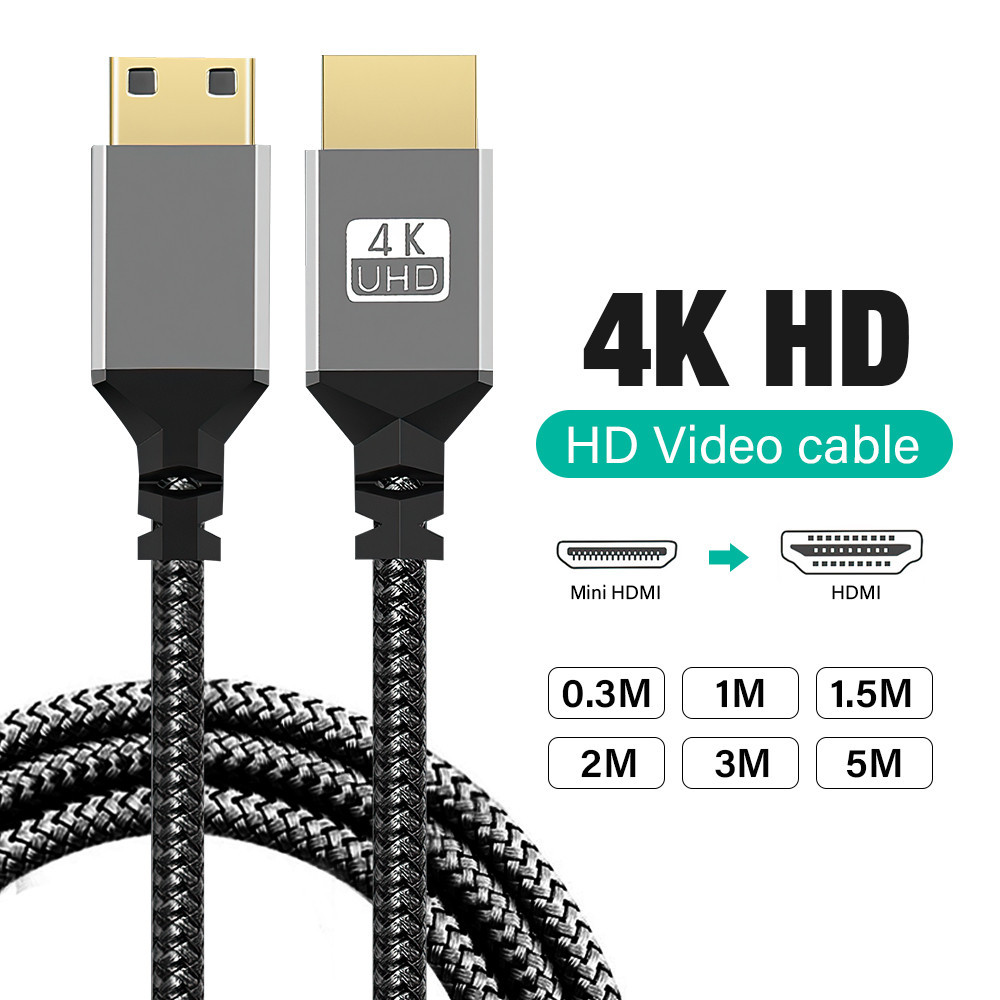 สายเคเบิลถัก Mini HDMI เป็น HDMI 4K 60Hz ความเร็วสูง 2.0 สําหรับกล้อง HDTV แท็บเล็ต โปรเจคเตอร์