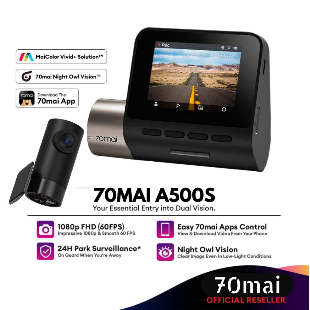 70mai Dashcam Pro Plus + A500S Dual Channel Car Dash Cam,Built-in GPS,Route Tracker,ADAS,App Playback