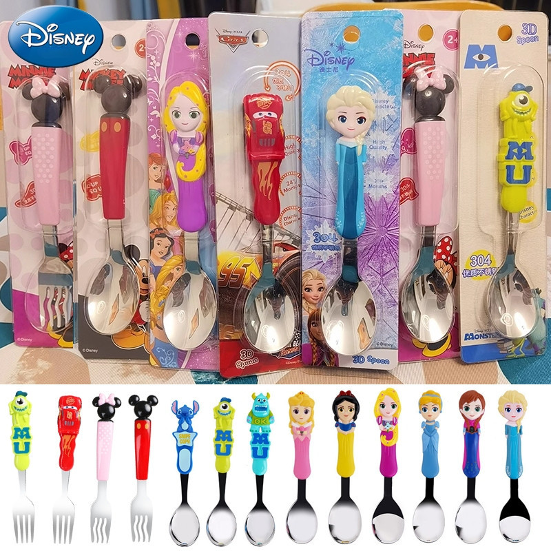ชุดช้อนส้อมสเตนเลส 304 ลาย Disney Elsa Princess McQueen Spider Man น่ารัก สําหรับเด็ก