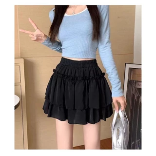 cherryshop🍒พร้อมส่ง กระโปรงสั้น กระโปรงบานผู้หญิง ทรงเค้กเอวยางยืดสไตล์ใหม่ทรงเอเอวสูง สไตล์น่ารัก ใช้งานได้หลากหลาย