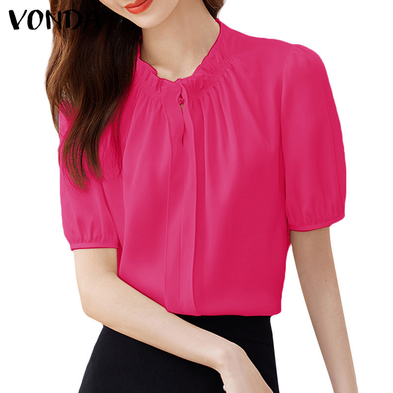 Vonda ผู ้ หญิงเกาหลีเดินทางยืนคอโคมไฟแขน Ruffled Edge Cover Up เสื ้ อ