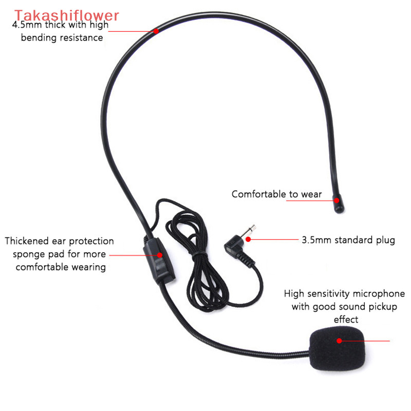 ( Takashiflower แบบพกพาหัวติดตั ้ งชุดหูฟังไมโครโฟนแบบมีสาย 3.5 มม.ปลั ๊ กไมโครโฟนสําหรับห ้ างสรรพสินค ้ าครูทัวร ์ คู ่ มือเครื ่ องขยายเสียงโทรศัพท ์ ข ้ าวสาลี Bee หู