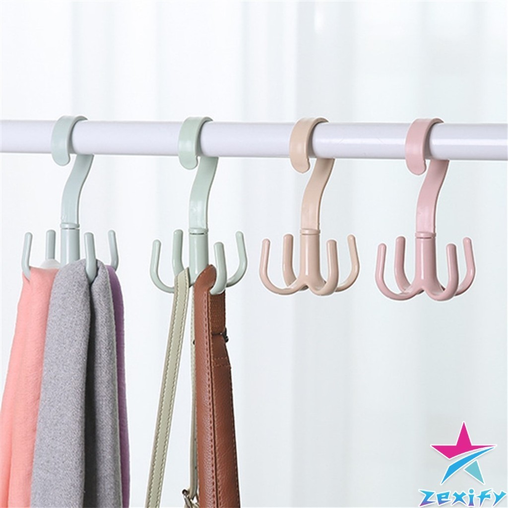 ZXF ที่แขวนของแบบตะขอ 4 แฉก หมุนได้ 360 องศา ที่แขวนของแบบตะขอ คละสี / 4 Position Cloth Hanger