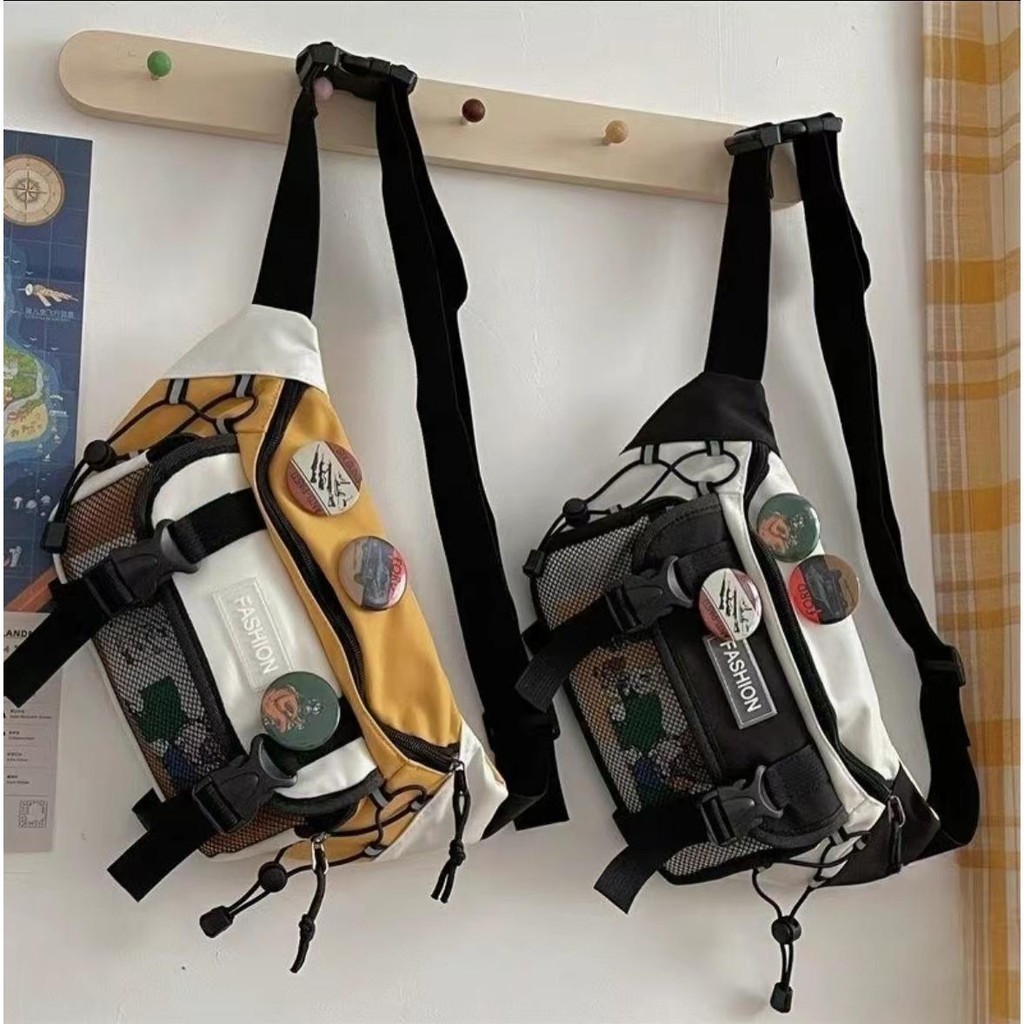 【พร้อมส่ง】Sky Bag Fashion กระเป๋าคาดเอวสะพายหน้าอก สไตล์เกาหลี มีเข็มกลัด 4 ชิ่น