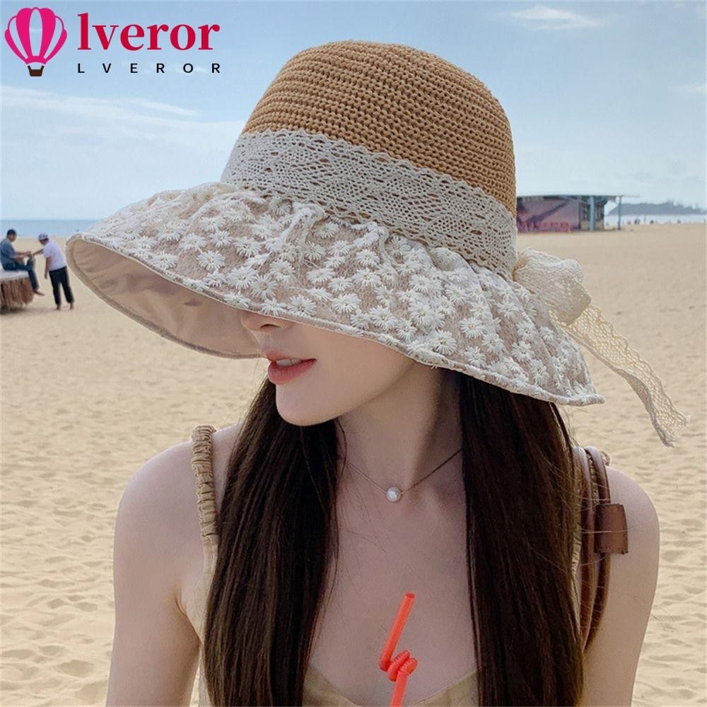 Lveror Sun Hat, Bowknot Sunscreen Sun Protection Hat, Leisure UV Protection Mesh Lace Fisher Hat Outdoor