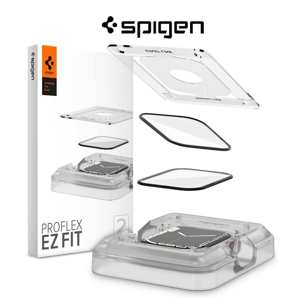 [2 แพ็ค] Spigen ฟิล์มกันรอยหน้าจอ Apple Watch Series 9 / 8 / 7 (45 มม.) ProFlex EZ Fit กระจกนิรภัยคล