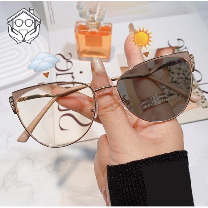 Fashion Cat Eye Photochromic Anti Radiation Metal Glasses For Women Men Replaceable Lens Eyeglasses Frames Retro Europea