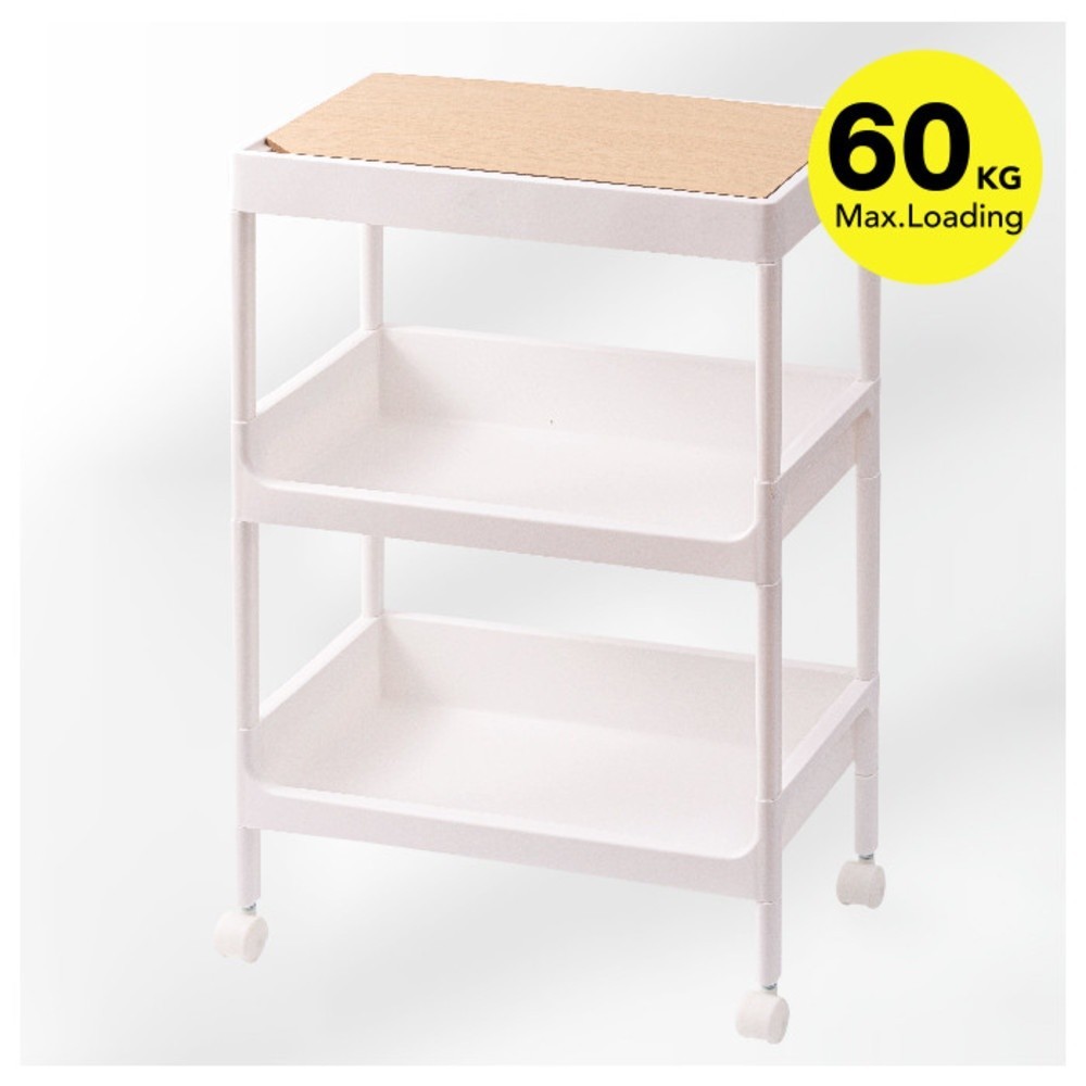 LOCAL789 GOME ชั้นวางพลาสติกท็อปไม้ 3 ชั้น รุ่น GD615WH ขนาด 40X26X61.5 CM. สีขาว ร้านอยู่ในไทย