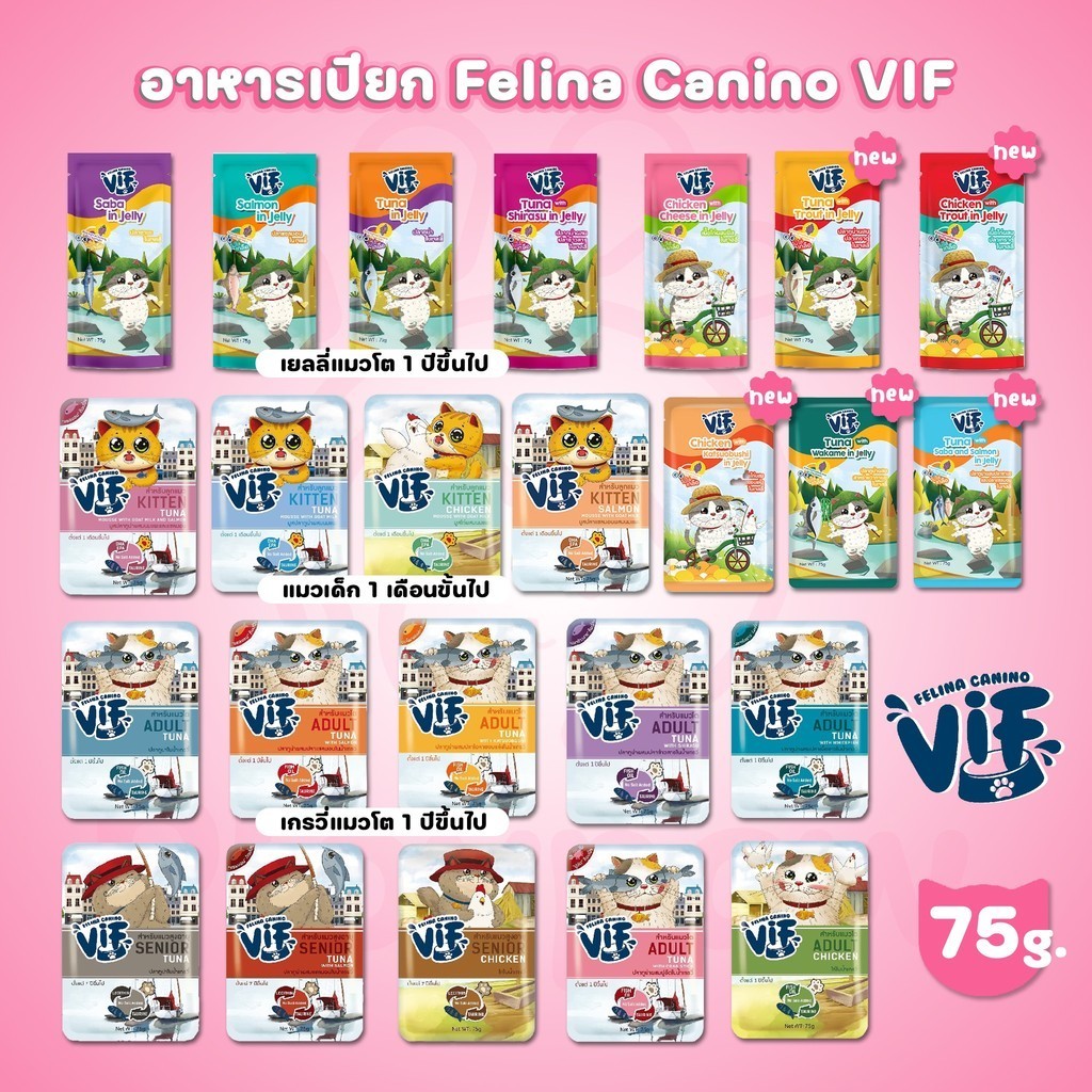 [ปลีก 1 ซอง] Felina Canino VIF อาหารเปียกแมว เฟลินา คานิโน วิฟ ขนาด 75 กรัม