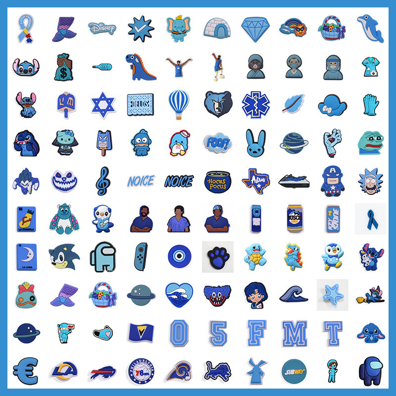 Ocean Blue Jibbit Button Pins Blue Series รองเท้าตกแต่ง Charms DIY ชุดพิเศษอุปกรณ์เสริมรองเท้าสําหรับ Croc