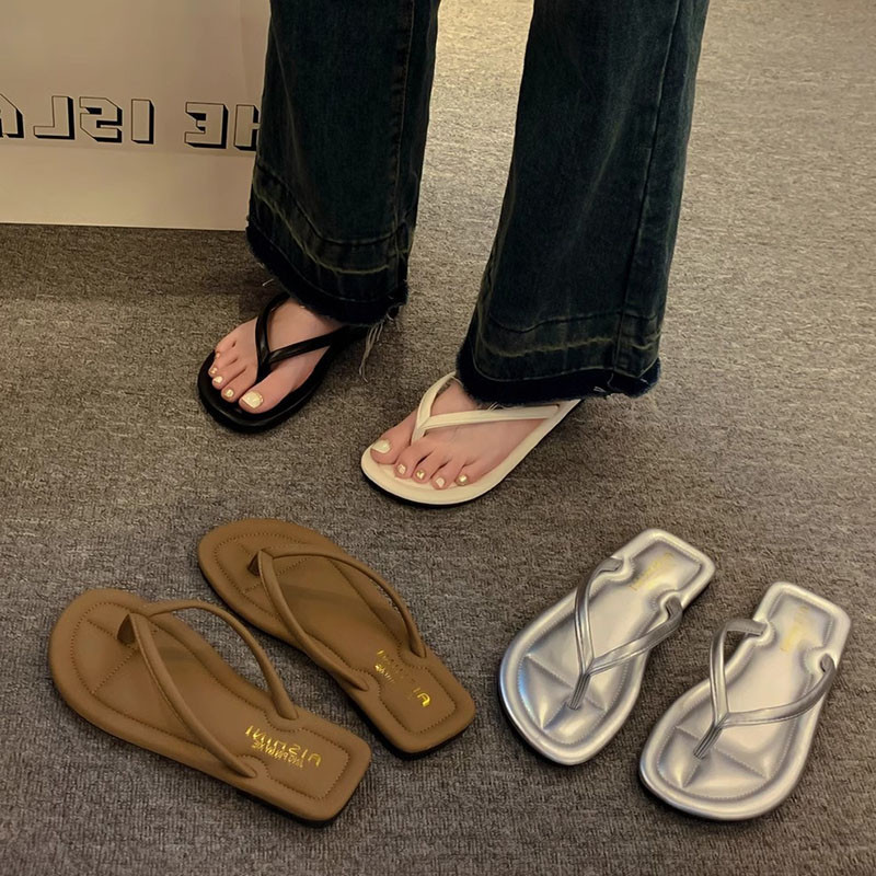 ผู ้ หญิงรองเท ้ าแตะแบนสบายนุ ่ มเรียบง ่ ายลื ่ นรองเท ้ าแตะพักผ ่ อนกลางแจ ้ งสําหรับสุภาพสตรี