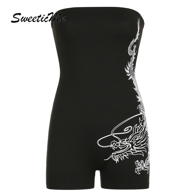 Sweeticme ผู ้ หญิง 2024 แฟชั ่ นใหม ่ พิมพ ์ สลิมฟิตเซ ็ กซี ่ ปิดไหล ่ Causal Playsuit