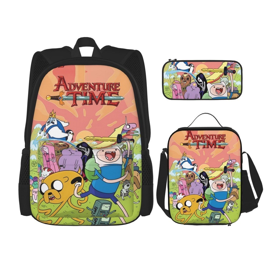 Adventure Time Backpack Kids School Bookbag Set for Teen Girls Elementary Students Casual Back Pack with Lunch Box