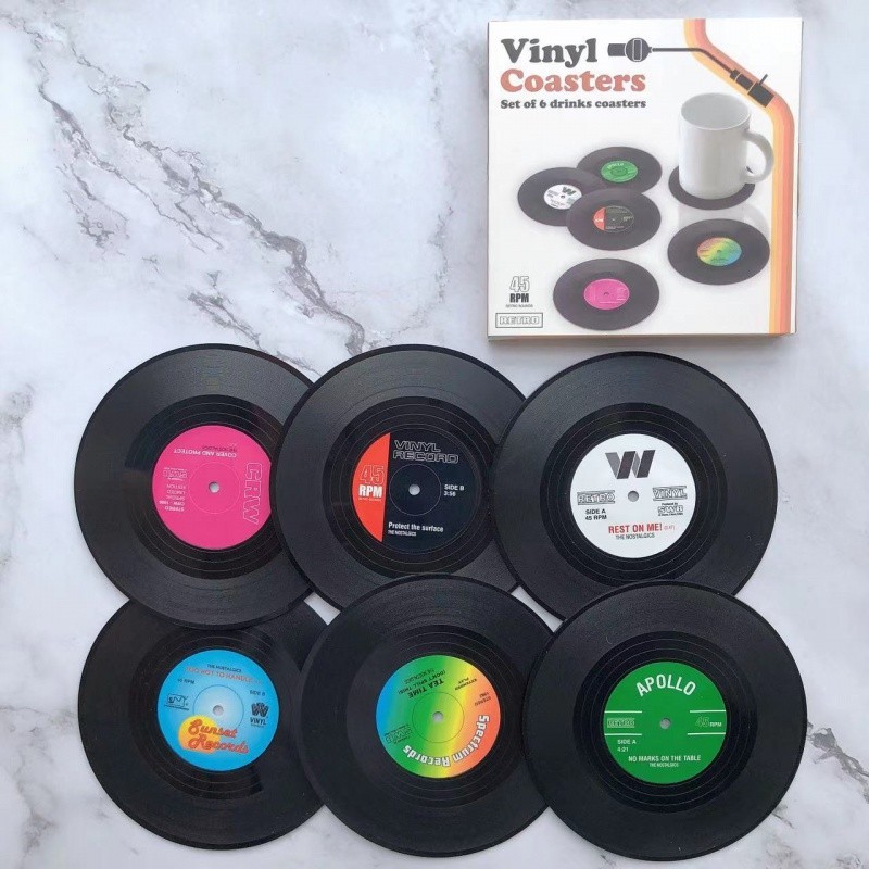 Retro Record Coaster ไวนิล Placemat Retro ไวนิลกาแฟ Coaster Anti-slip ฉนวนกันความร ้ อน Pad
