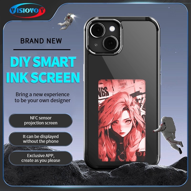[สําหรับIphone13 ~ 16pro Max]MINYOU Creative 4 สีหน้าจอEinkสมาร์ทNFC APP Refreshเคสโทรศัพท์สําหรับIphone 16 14 13 Pro Max Fundas