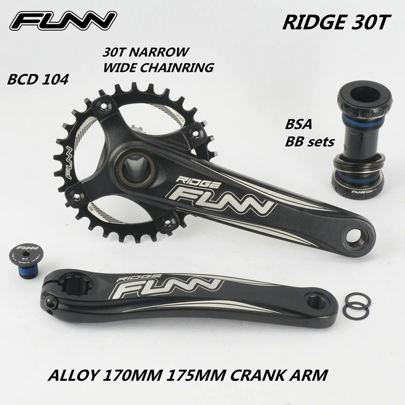 จานหน้าจักรยาน MTB funn Ridge 68-73มม. BCD104 170มม. 175มม. 30T 32T 34T 36T กว้างแคบ9 10ใบจาน11 12สป