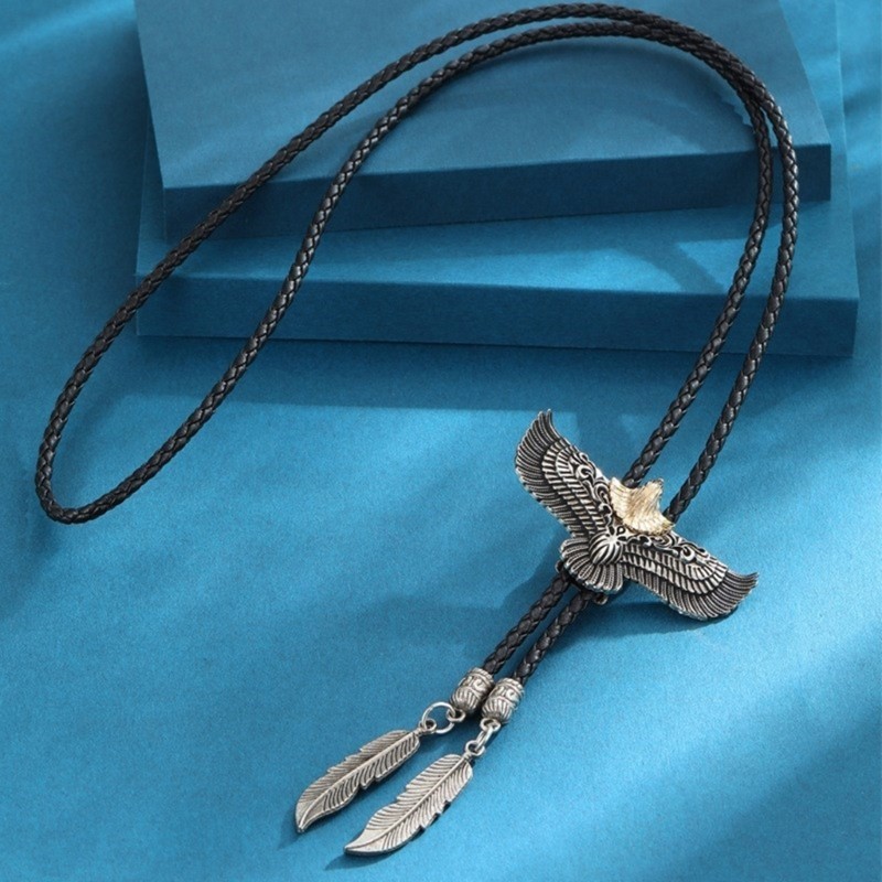 Char Mens ผู้หญิงอเมริกัน Bolo Tie โลหะ Flying Eagle คาวบอยหนังเชือกเนคไทสร้อยคอตะวันตกพร้อมจี้ Feathered ราคา ถูกที่สุด ดีลบีเคเค แกลเลอรีภาพที่ 7