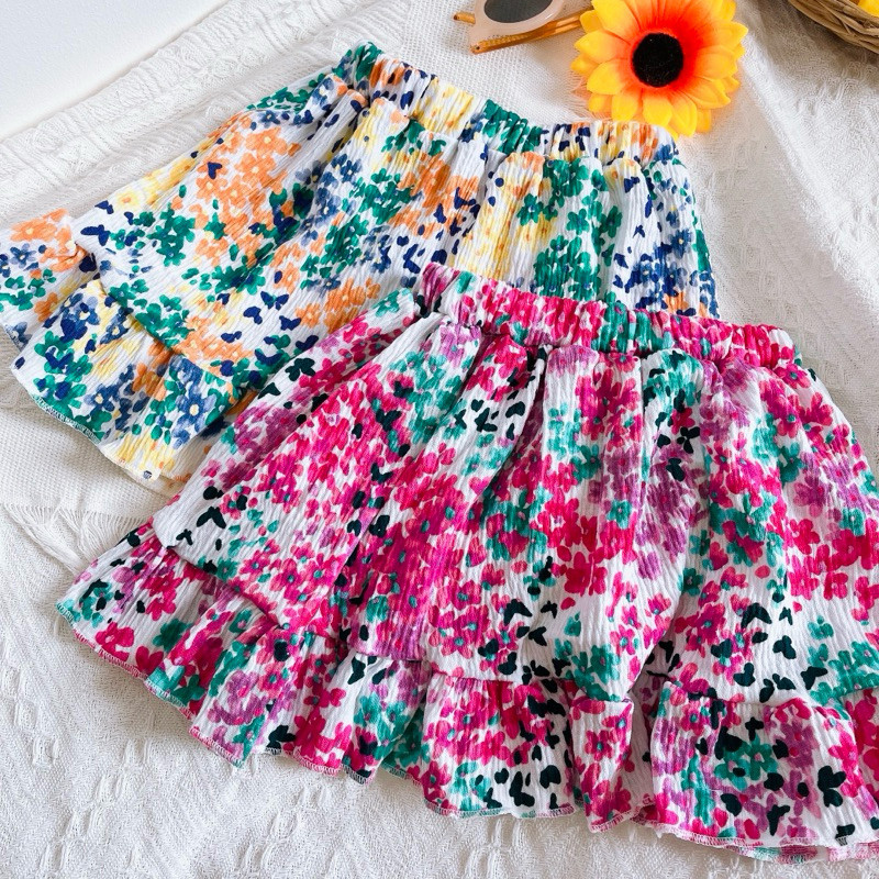 พร้อมส่ง กระโปรงเด็กหญิงลายดอกไม้สวยๆ กระโปรงบานแต่งระบาย[BabyPeach]