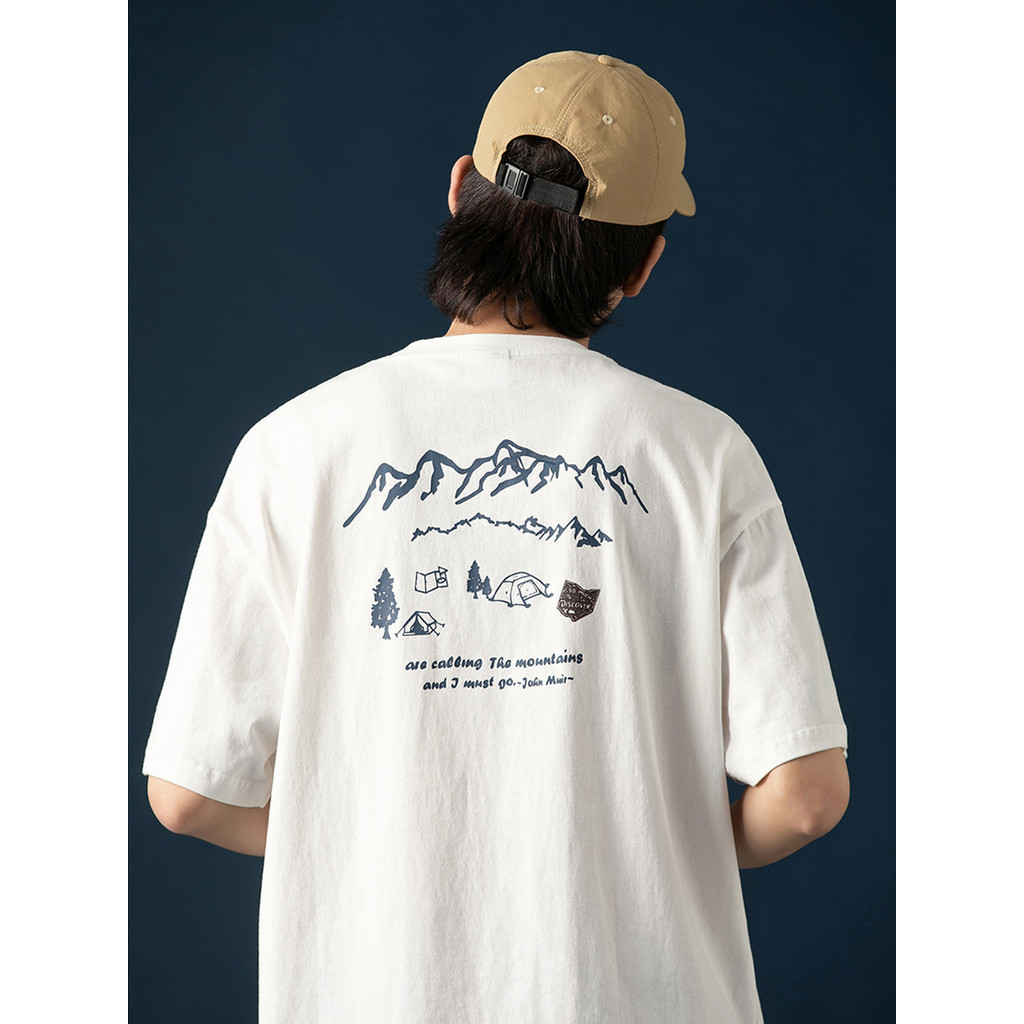ใหม่ Montbell เสื้อยืดแขนสั้นผ้าฝ้ายแท้พิมพ์ลายสไตล์กลางแจ้งสําหรับผู้ชายหลวมและอเนกประสงค์คอกลมด้านบนแบรนด์อินเทรนด์ Instagram พักผ่อน